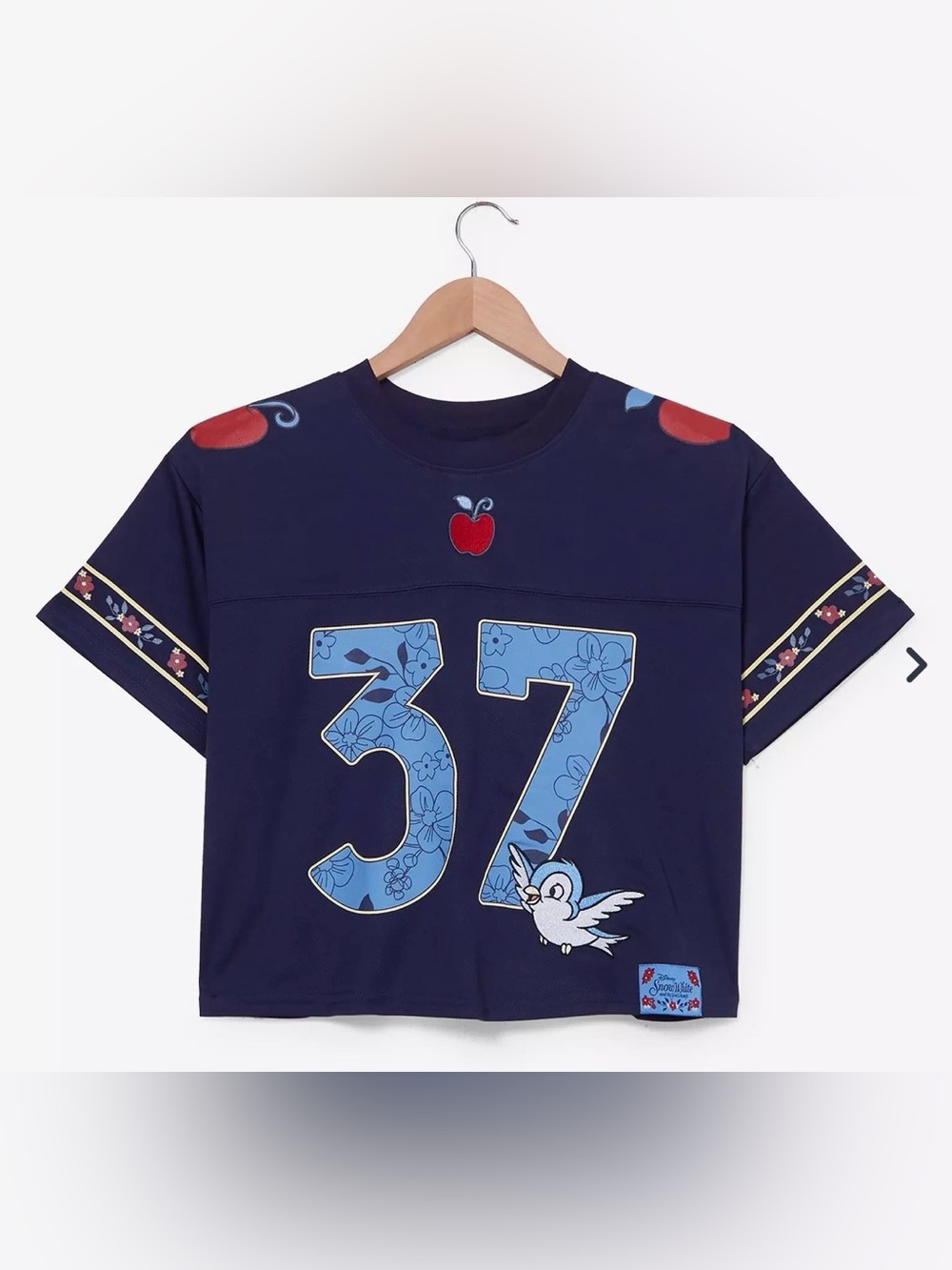 Disney Snow White Navy Blue Cropped Football Jersey '37' w/ Apple Accent- New